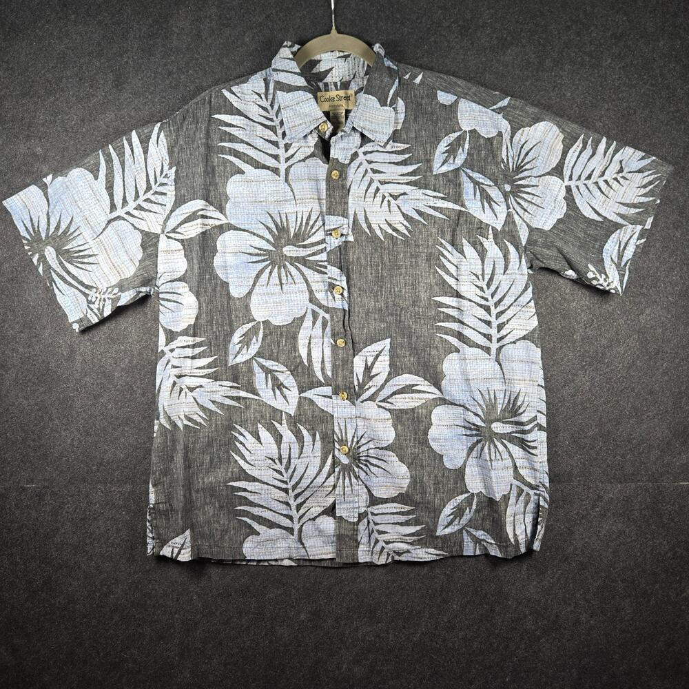 Cooke Street Honolulu Masc Shirt Size XL 100% Cotton Hawaiian Grey Blue Floral